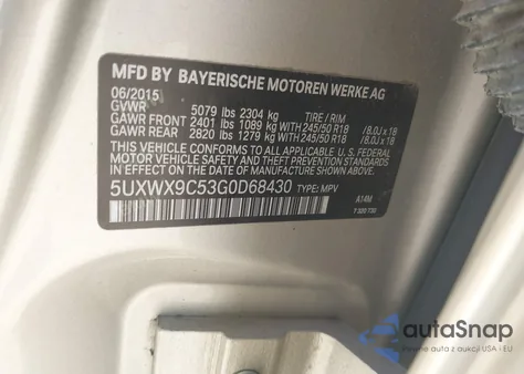 2016 BMW X3 xDrive28I z USA, uszkodzony, nr VIN 5UXWX9C53G0D68430